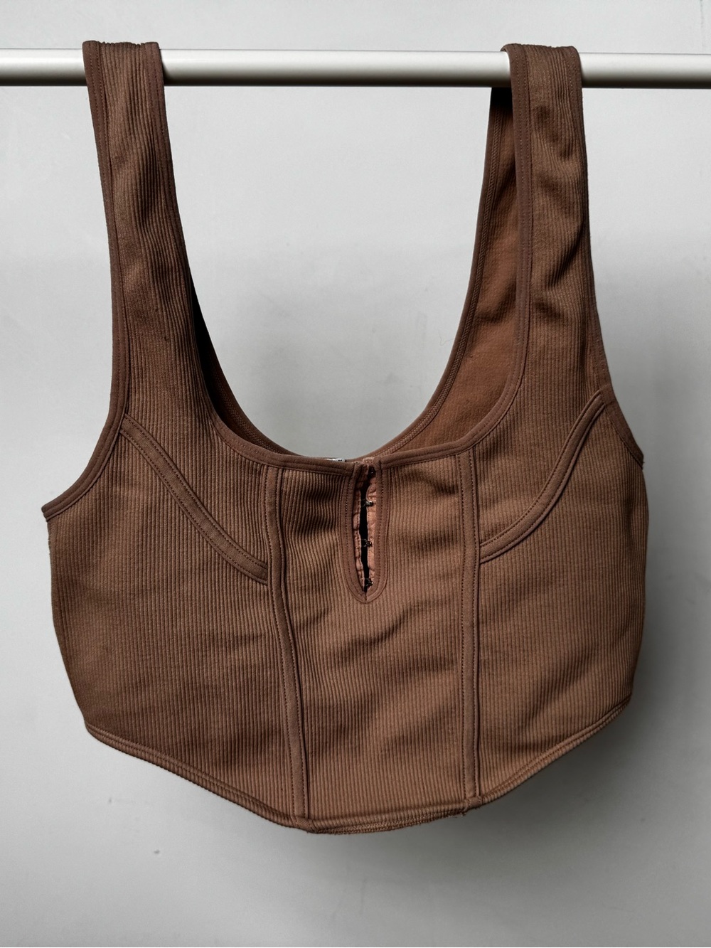 Brown Ribbed Scoop-Top Women’s